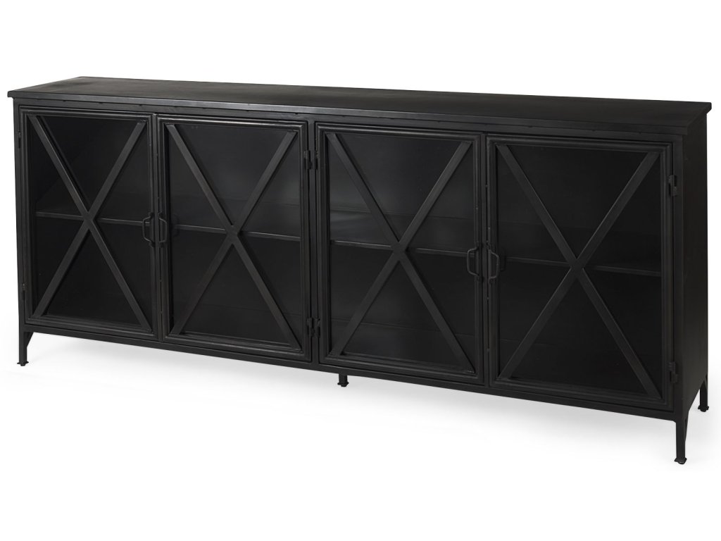 I 79X16 Black Metal With Glass Door Sideboard