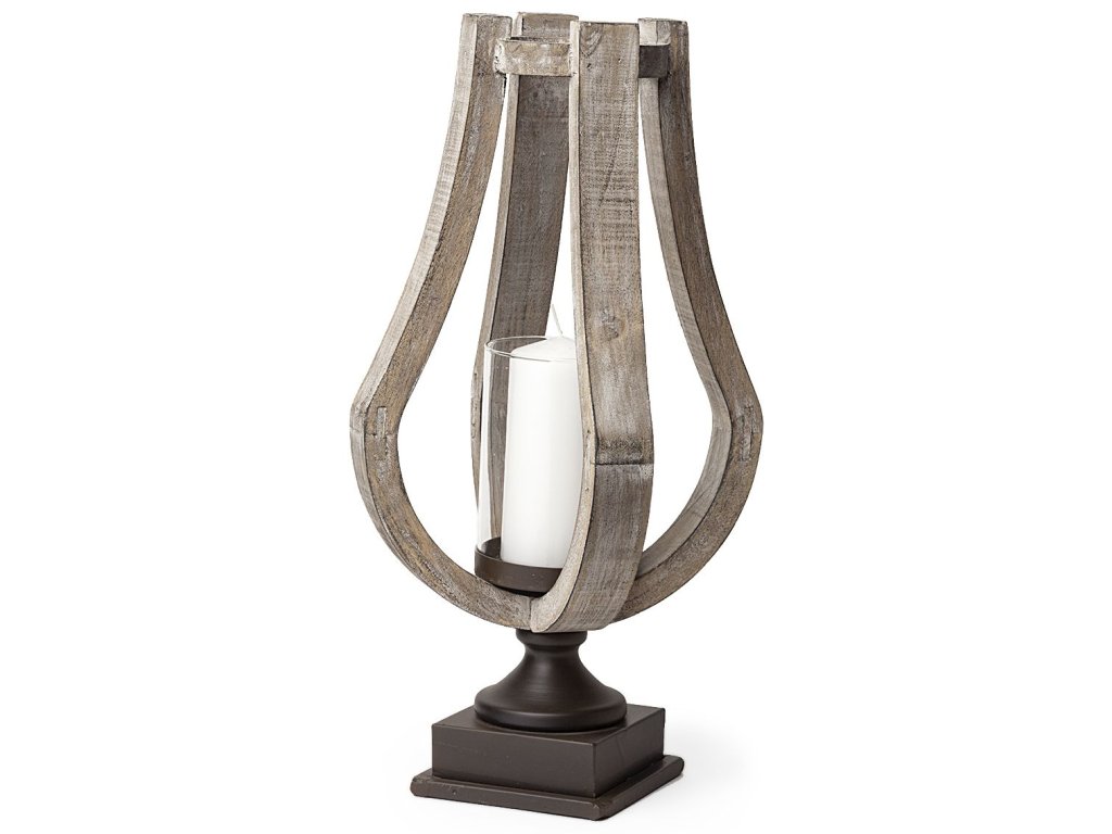 Small Rustic Wood Metal Table Candle Holder