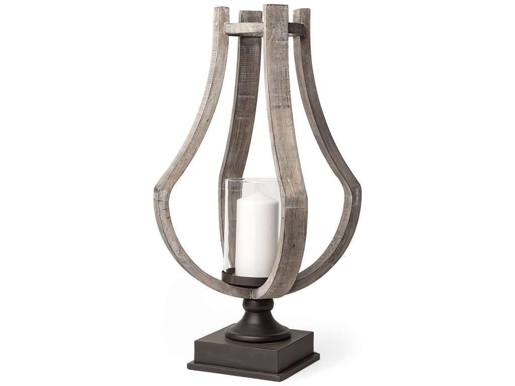 Large Rustic Wood Metal Table Candle Holder