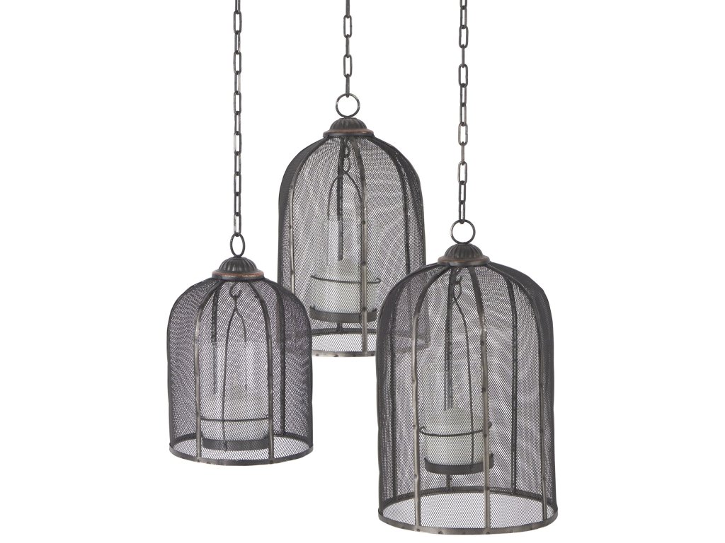Set of 3 Black Metal Bird Cage Candle Holder Lanterns