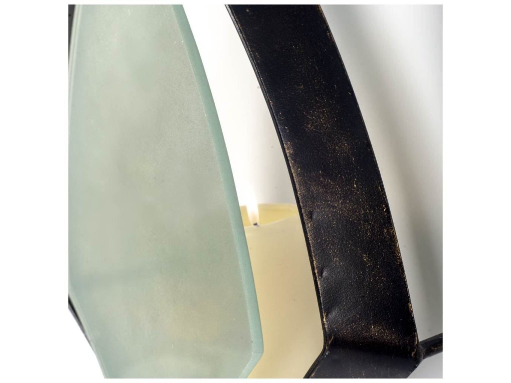 I Black Metal Frame w/Frosted Glass Shade Wall Candle Holder