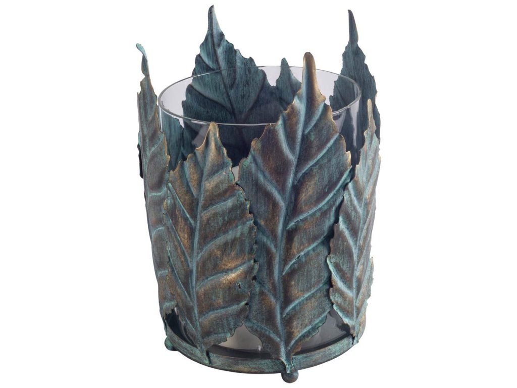 I Small Green/Gold Metal Leaf Table Candle Holder