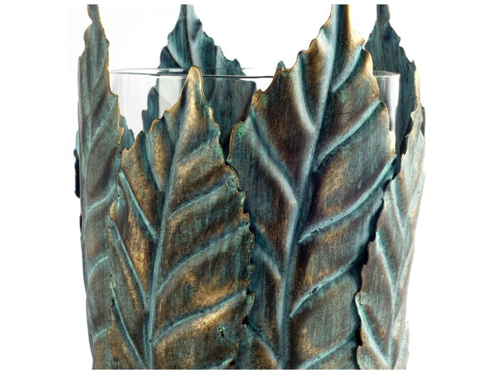 I Small Green/Gold Metal Leaf Table Candle Holder - Alternative View