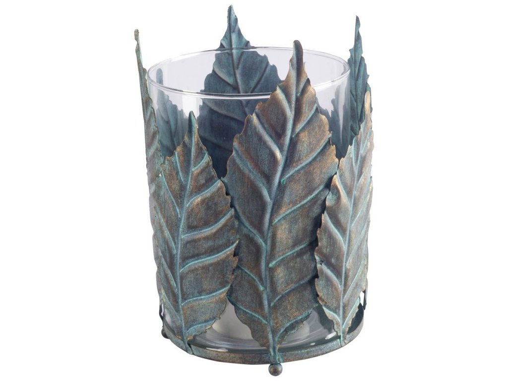 II Large Green/Gold Metal Leaf Table Candle Holder