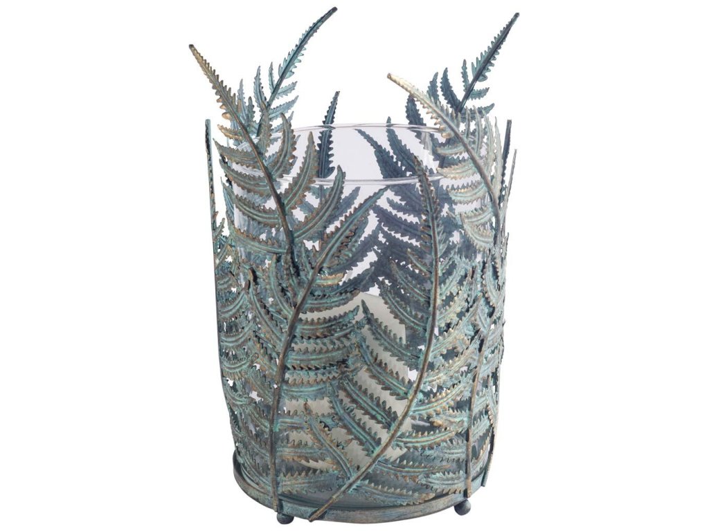 II Large Green/Gold Metal Fern Leaf Table Candle Holder