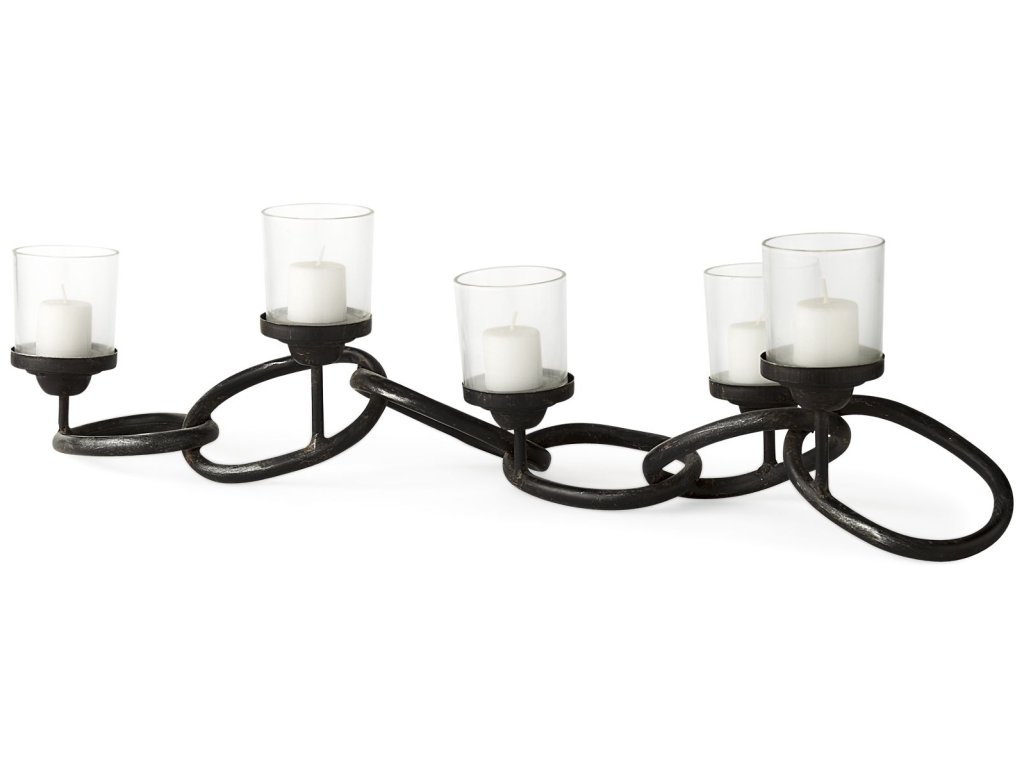 Black Metal Chain-Link Five Candle Table Candle Holder