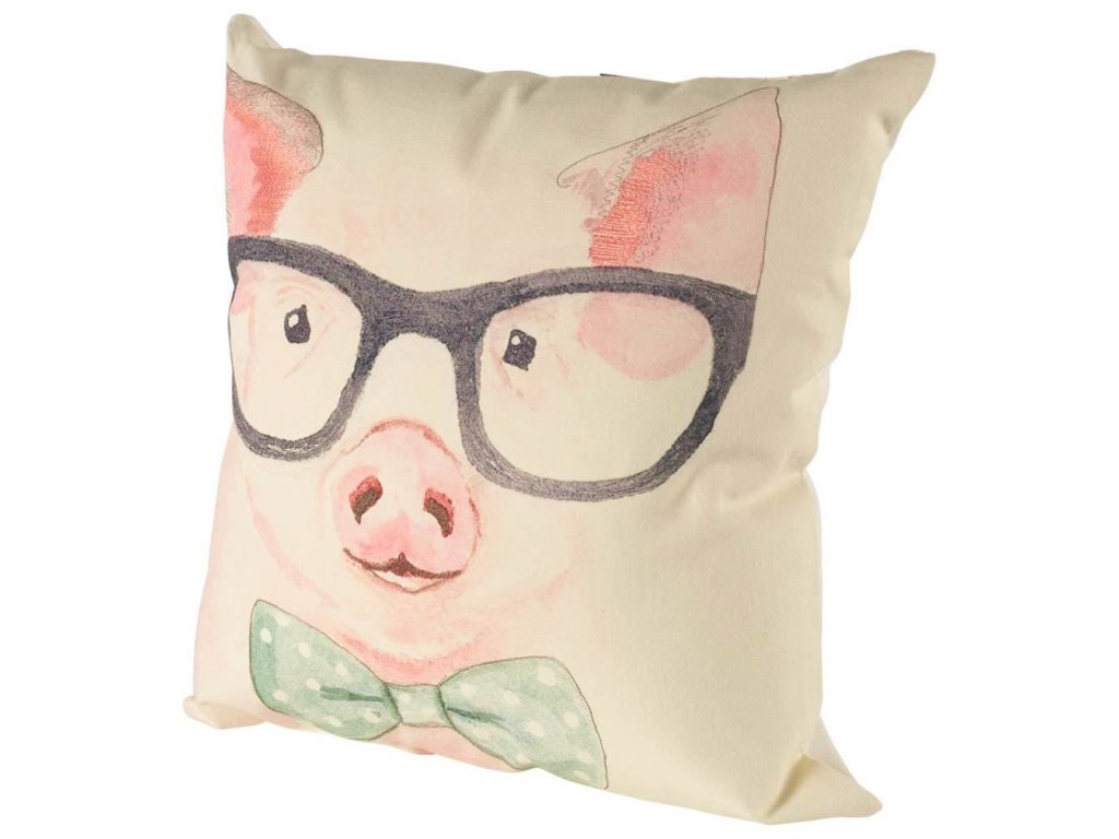 18 x 18 Pink Pig With Glasses Decorative Pillow Cover