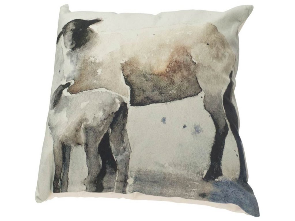 18 x 18 Gray Watercolor Lambs Decorative Pillow Cover