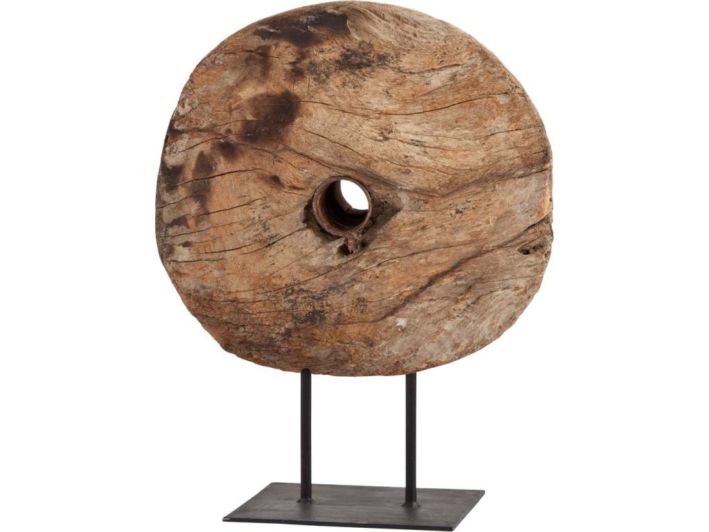 20L x 4W Natural Brown Reclaimed Wood Wheel Object