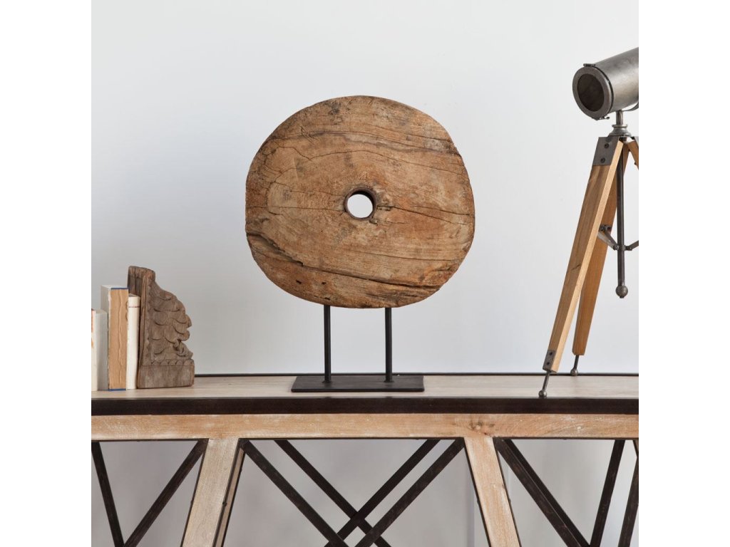 20L x 4W Natural Brown Reclaimed Wood Wheel Object