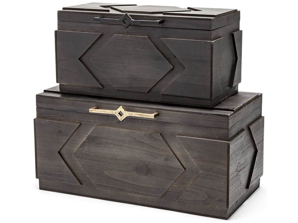 Set of 2 Brown Wooden Boxes