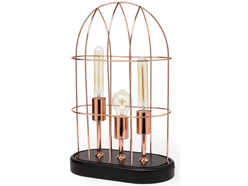 (19.3"H) Rose-Gold Metal Cylindrical Cage Three Bulb Table Lamp