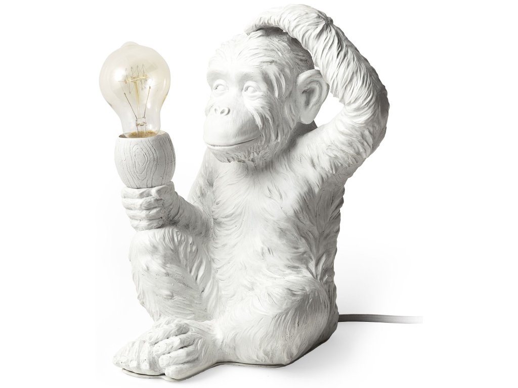 (12"H) White Resin Playful Monkey Table Lamp
