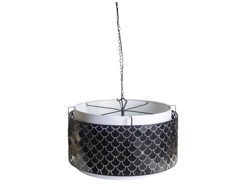 I (26"X15") Charcoal Black Metal Fish Scale Three Bulb Chandelier