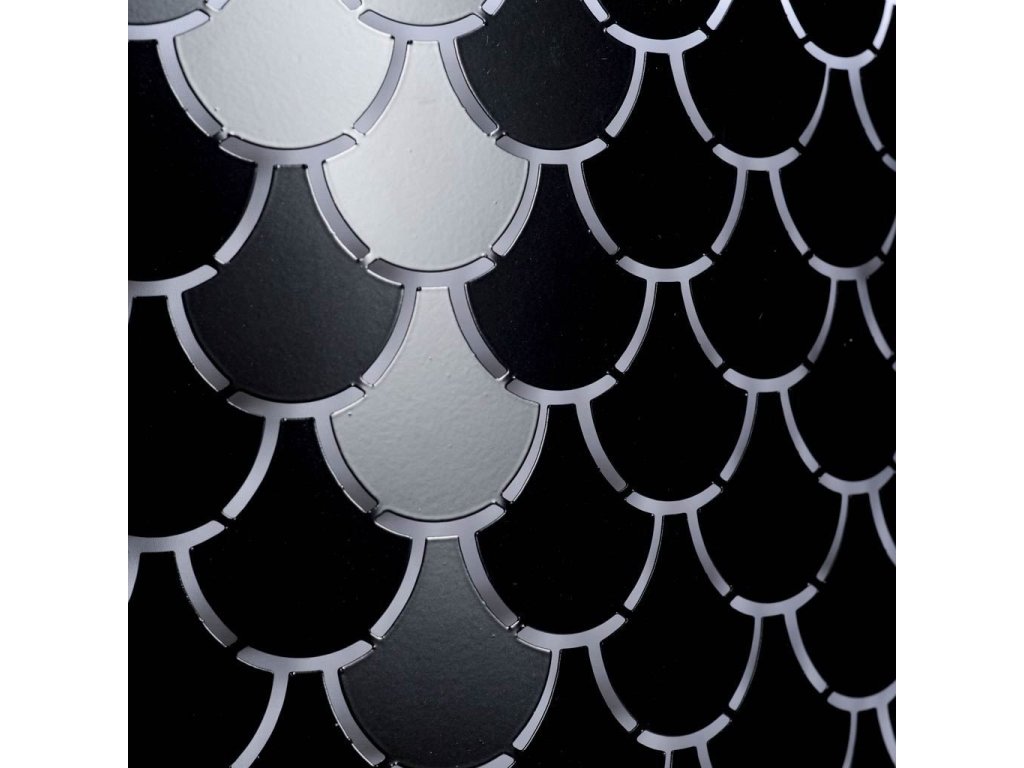 I (26"X15") Charcoal Black Metal Fish Scale Three Bulb Chandelier