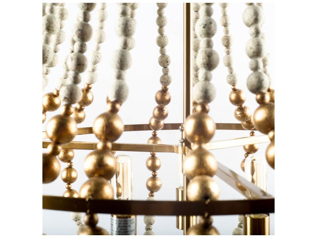 (22"X39.5") Gold Metal Wooden Bead Three Bulb Chandelier