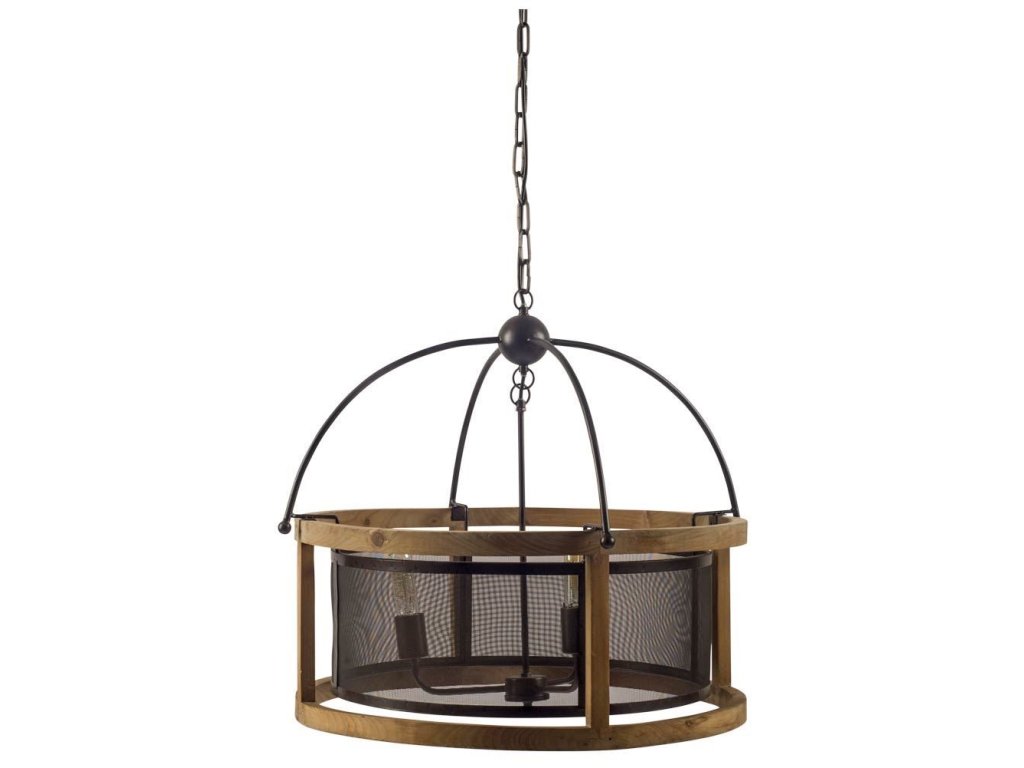 (25"X24") Black and Wooden Three Bulb Chandelier