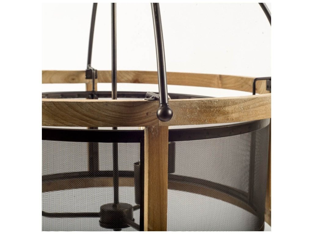 (25"X24") Black and Wooden Three Bulb Chandelier