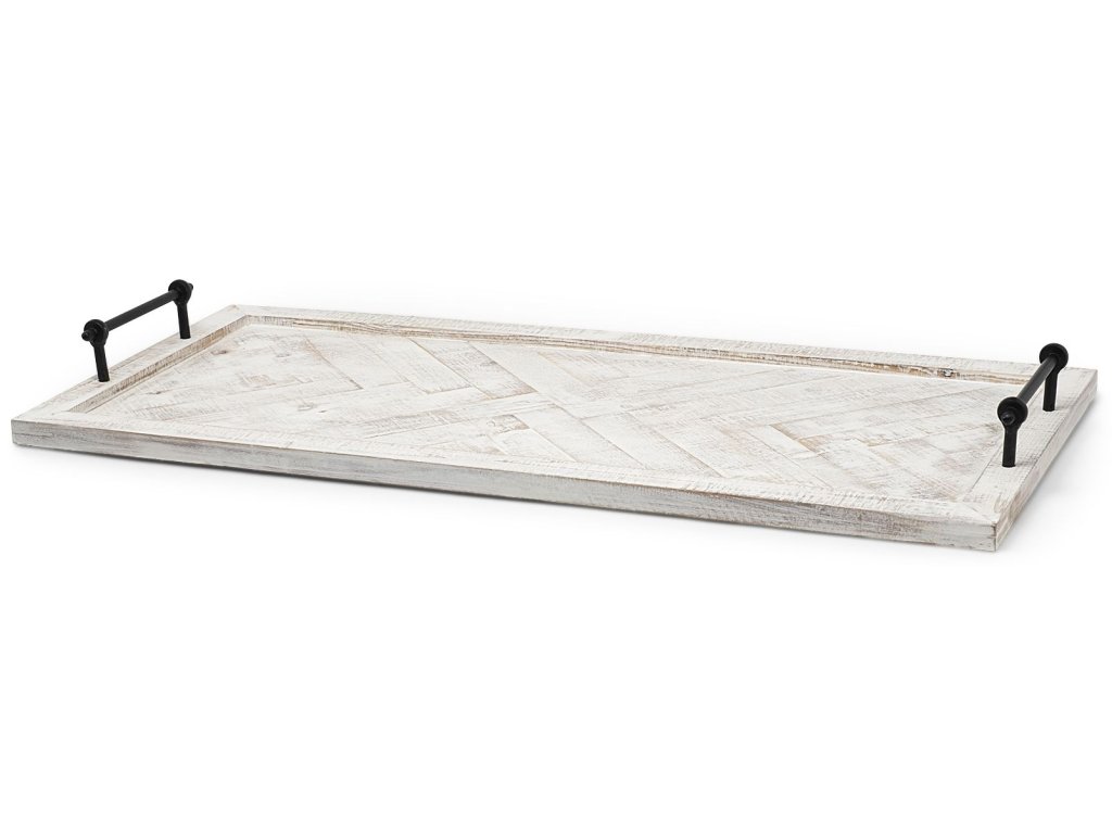 35L x 16W Natural Wooden Herringbone Rectangular Tray