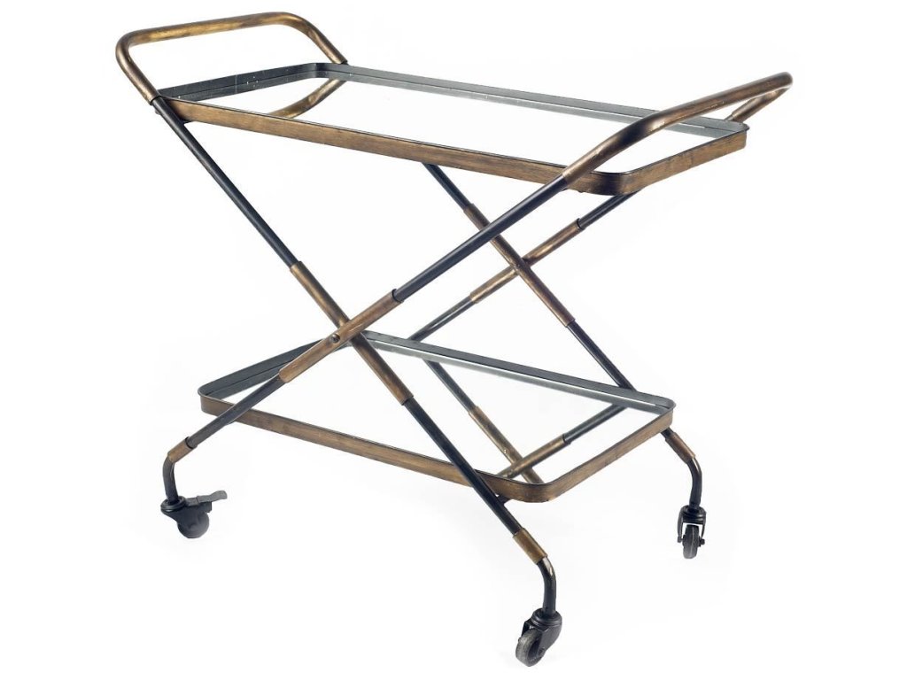 Gold Metal Frame Two-Tier w/Mirrored Shelves Bar Cart