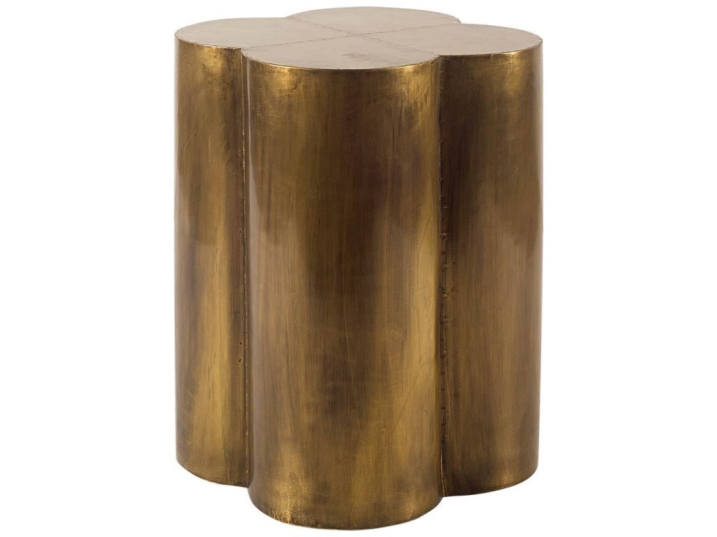 18L x 18W Gold Flower w/ Wooden Top Brass Cladding Accent Table