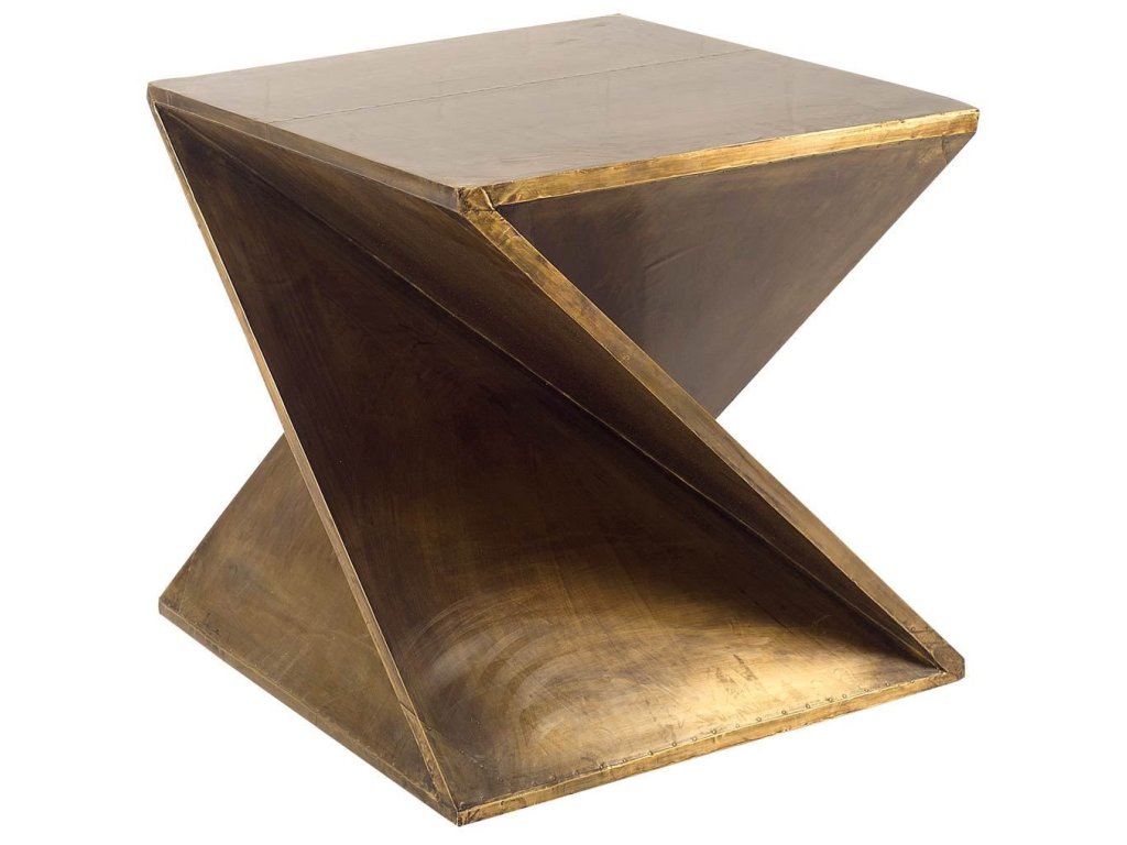 20L x 20W Gold Metal-Cladded Z-Shaped Wooden Accent Table
