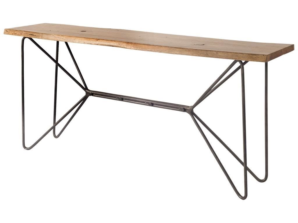 I 66L x 16W Natural Solid Wood and Iron Console Table