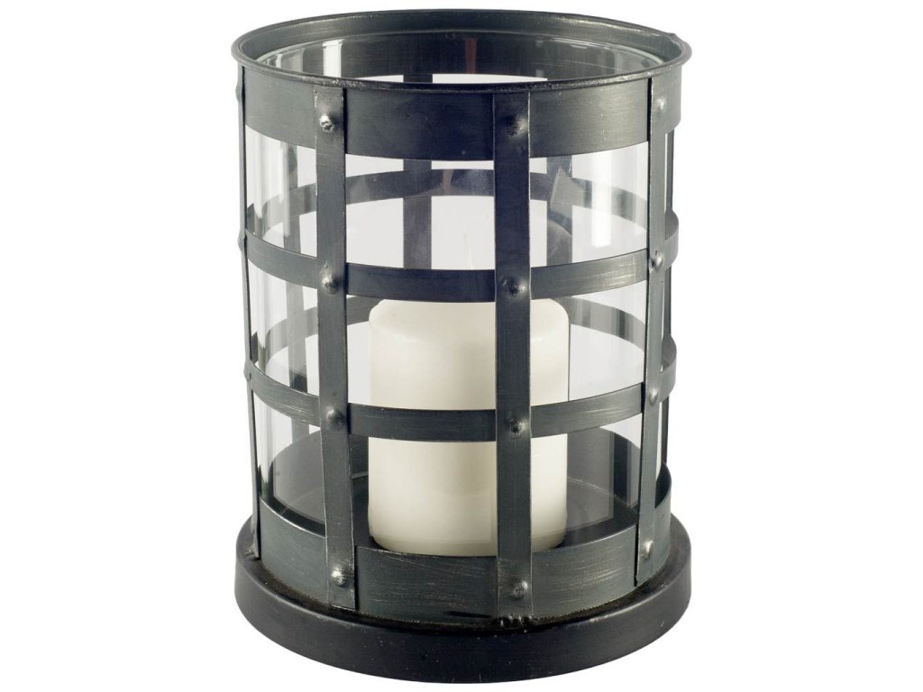 Black Metal/Glass Caged Table Candle Holder