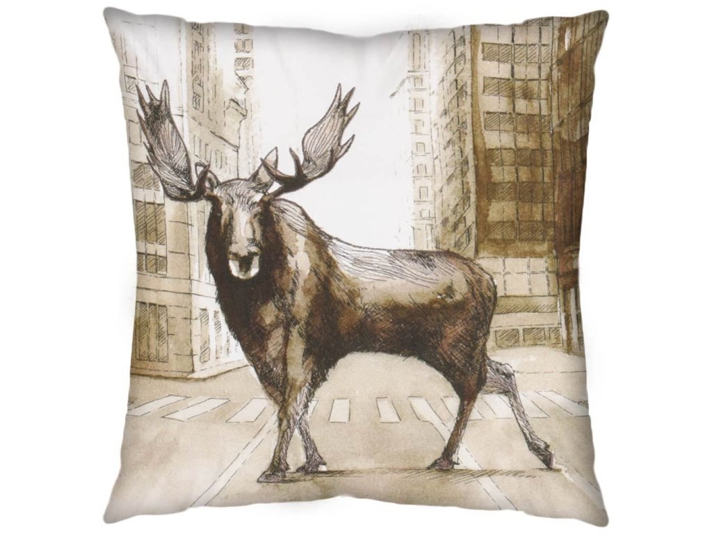 II 18 x 18 Brown Moose City Crossing Decorative Pillow Cover