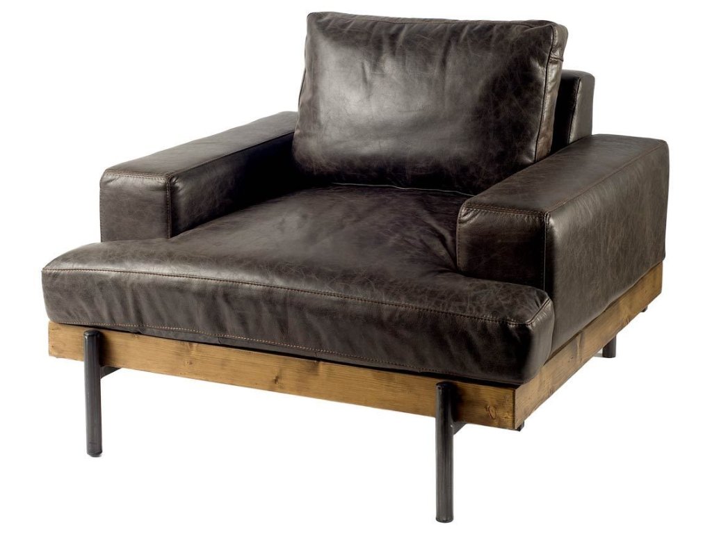 I Brown Leather Body Wood/Iron Frame Club Chair