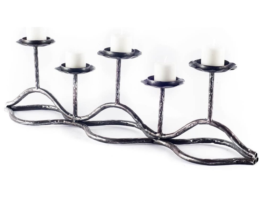 Black Metal Pipe Five Tealight Table Candle Holder