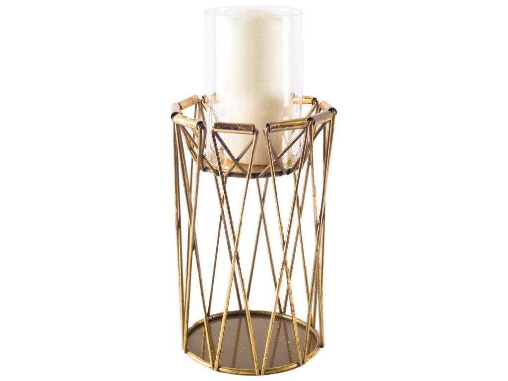 I Tall Antiqued Brass Metal Table Candle Holder