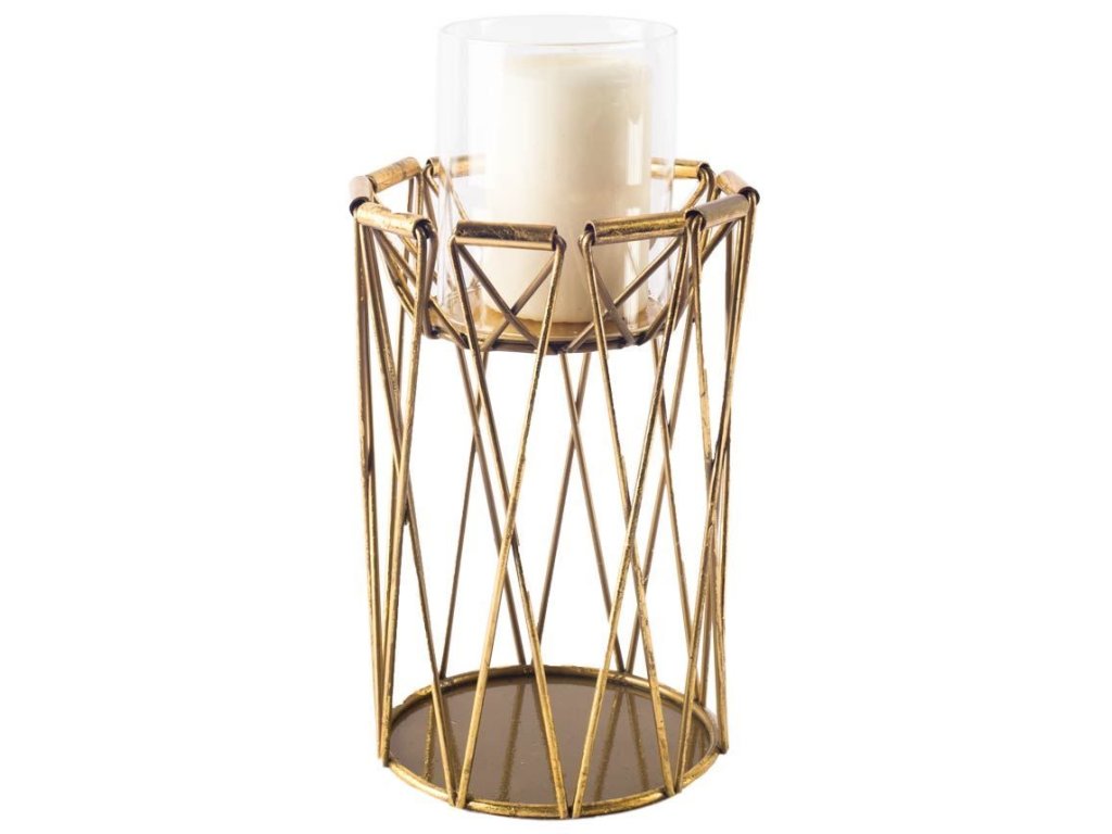 II Short Antiqued Brass Metal Table Candle Holder