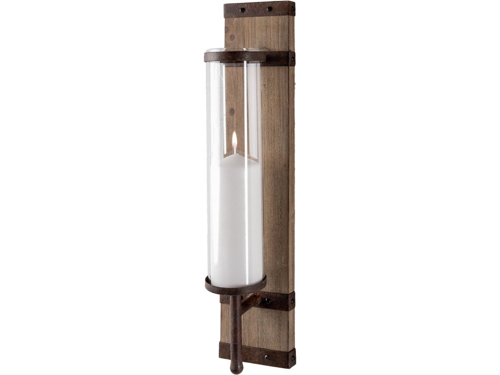 23.8"H Wood With Metal Accent Wall Candle Holder