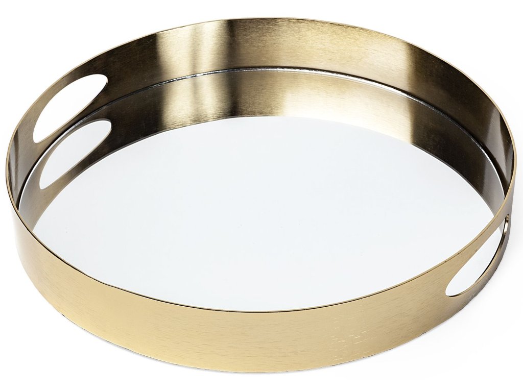 15L x 15W Gold Metal Mirrored Base Round Tray