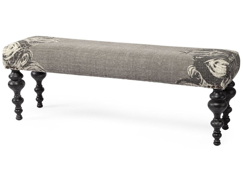 55L x 14W Upholstered Gray Seat w/Black Wood Legs Accent Bench