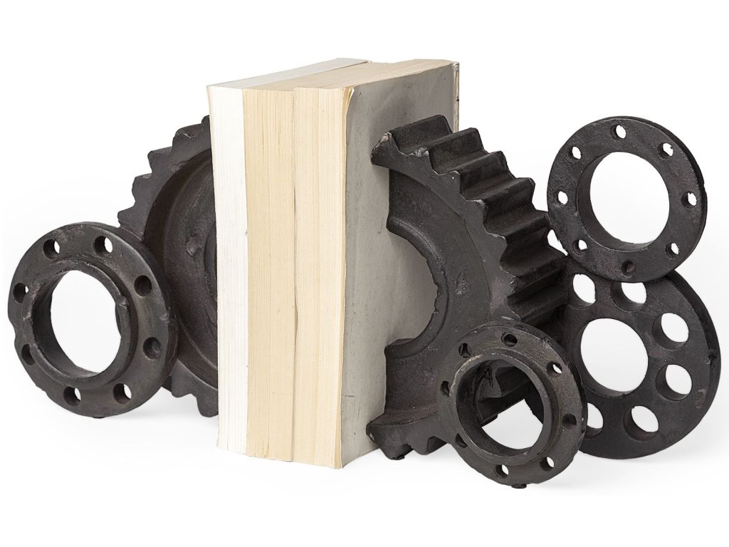 Set of 2 14L x 4W Brown Resin Industrial Gear Bookends