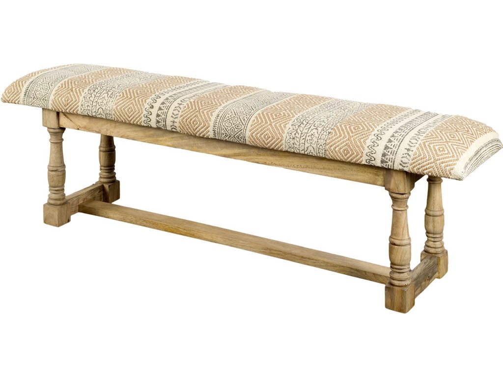 II 59L x 14W Patterned Tan Upholstered Wood Frame Accent Bench