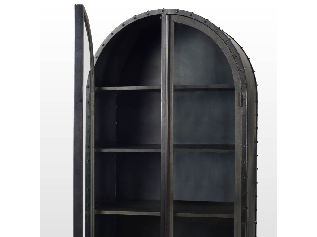 72.3" H Dark Brown Metal Brown Wood and Glass Door Display Cabinet - Alternative View