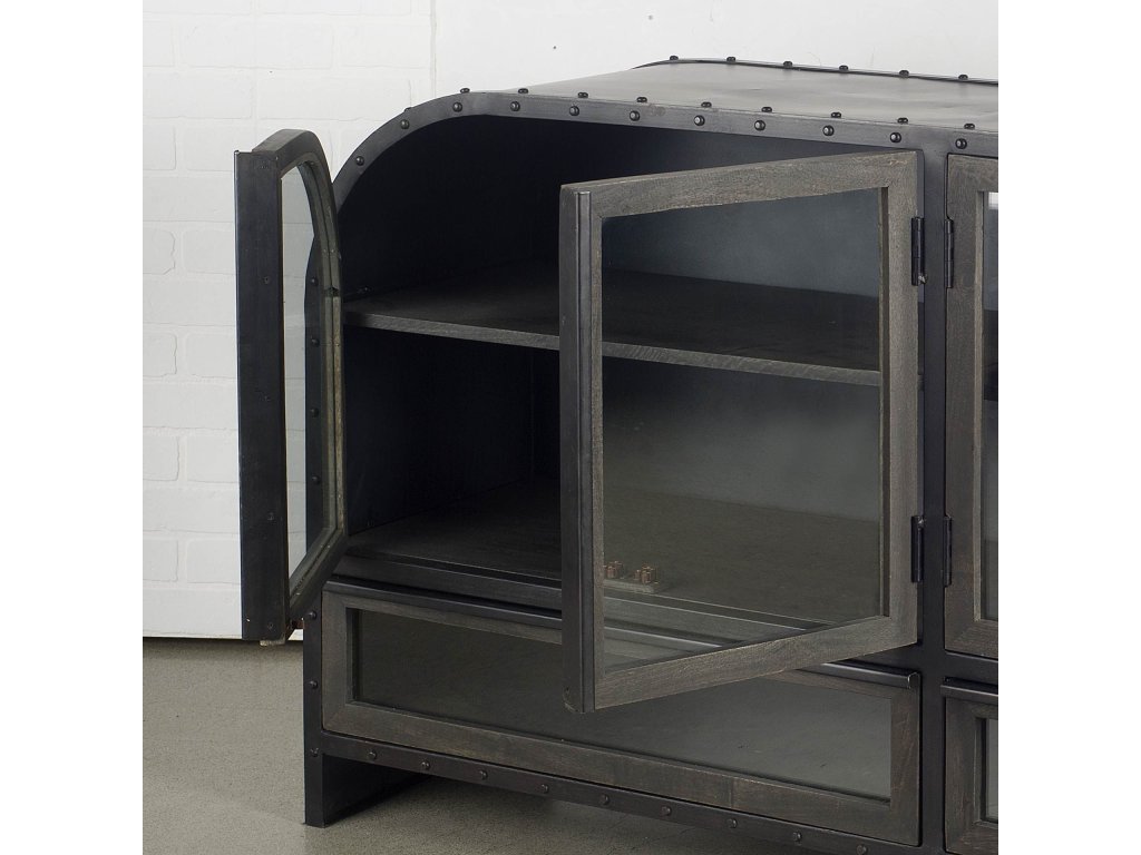 I 62.3X16.5 Black Metal Frame w/Wood Accent 4 Cabinet Door Two Drawer Sideboard - Alternative View