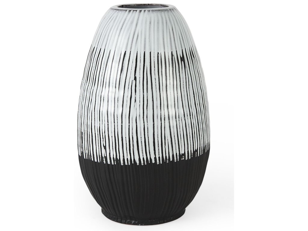 II Short Dark Brown/White Glazed Ceramic Vase