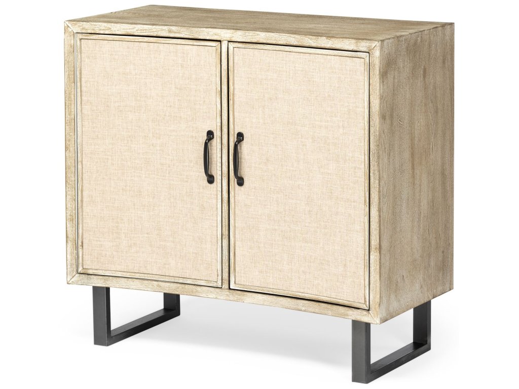 34L x 16W Natural Fir Veneer and Fabric 2 Door Accent Cabinet