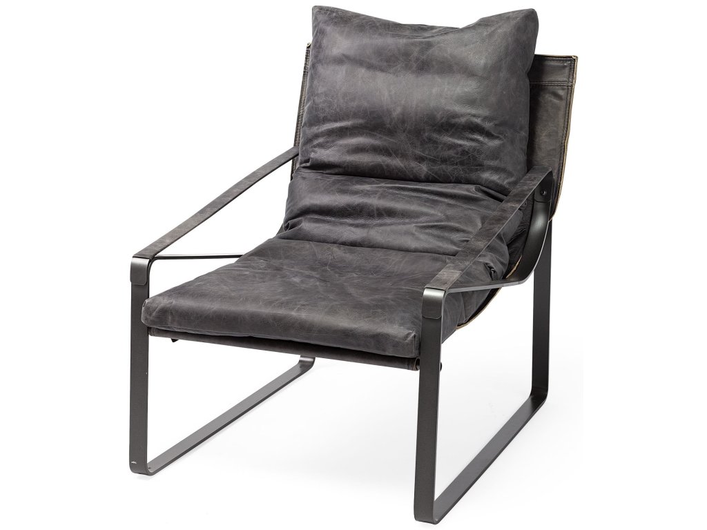 II Black Leather Body Metal Frame Accent Chair
