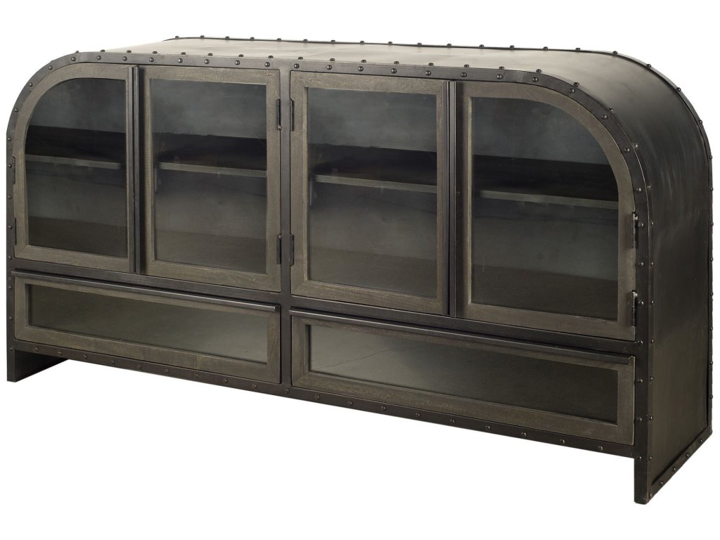 I 62.3X16.5 Black Metal Frame w/Wood Accent 4 Cabinet Door Two Drawer Sideboard