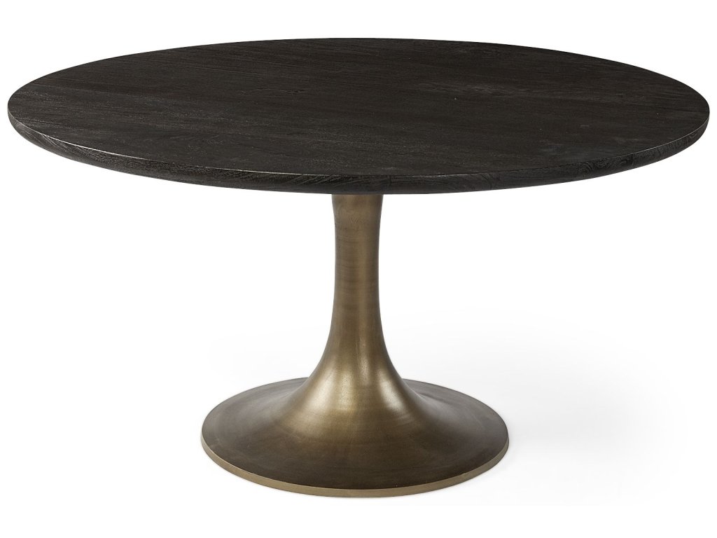 Mercana Mcleod II 54 L x 54 W x 28.75 H Round Brown Solid Wood Top Gold Metal Base Dining Table