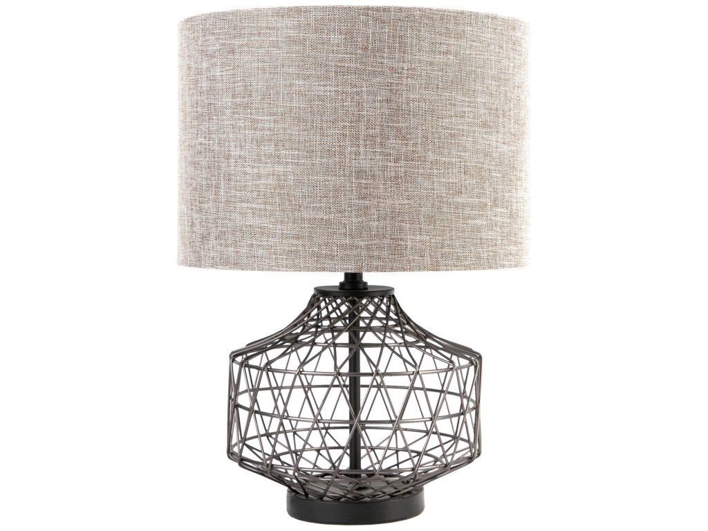 (20"H) Bronze Barrel Metal Base Beige Linen Shade Table Lamp