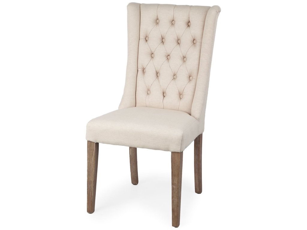 I Cream Plush Linen Covering Ash Solid Wood Base Dining Chair