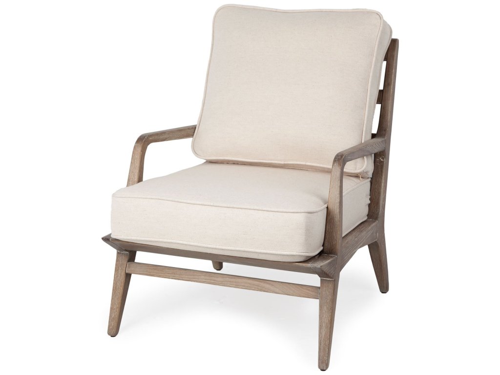 II Off-White Fabric Seat w/ Wood Frame Accent Chair