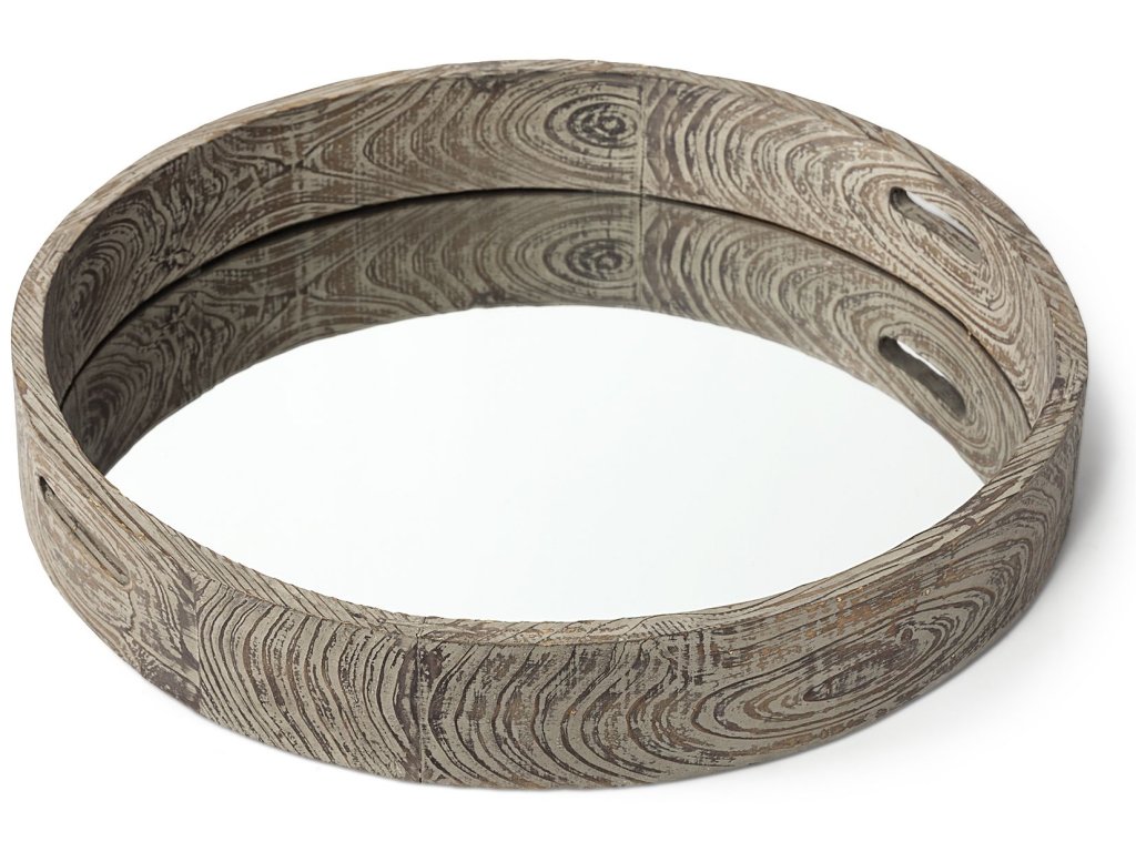 (Large) 28L x 28W Brown Wooden Mirrored Base Tray