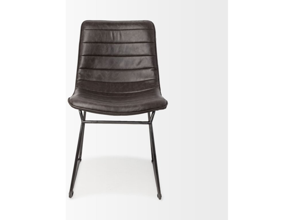 I Dark Brown Faux-Leather Seat Black Iron Frame Dining Chair